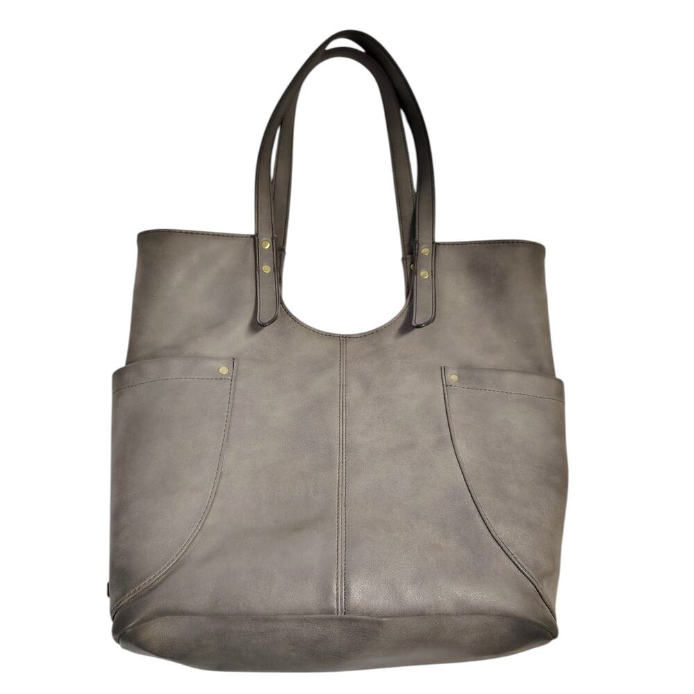 RELIC Tote Bag Gray Shoulder Purse Faux Leather Double Handle Magnetic Closure
